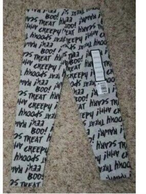 Halloween Leggings 6/6X Creepy Scary Ahh Gray Black Elastic Waist Pants Girls